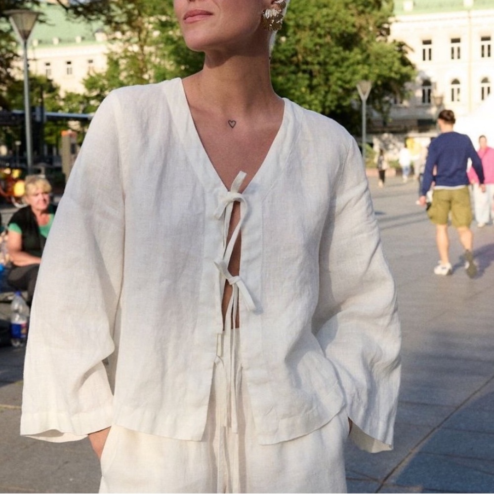 NWT White Linen Tie Top